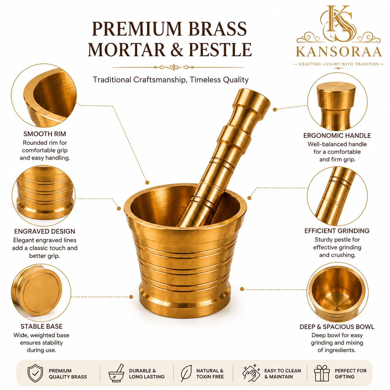 Kansoraa Premium Mortar Pestle