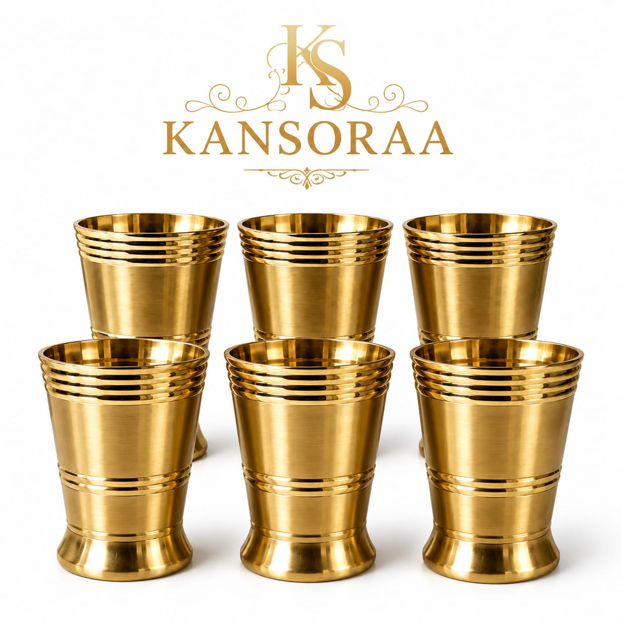 Kansoraa Premium Brass Glass Set of 6
