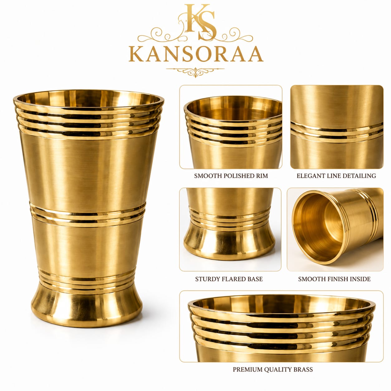 Kansoraa Premium Brass Glass Set of 6
