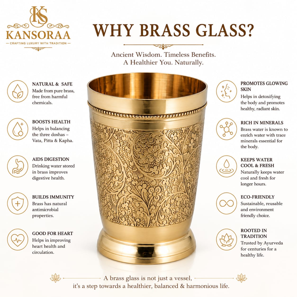 Brass glass - engraved (Mughal Style)